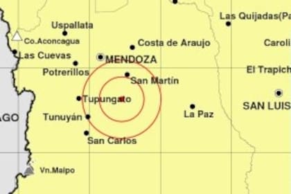 El epicentro del sismo de 4,5 en la escala de Richter percibido en Mendoza