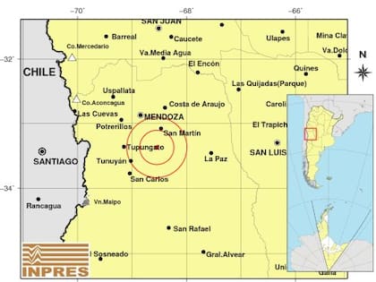El epicentro del sismo de 4,5 en la escala de Richter percibido en Mendoza