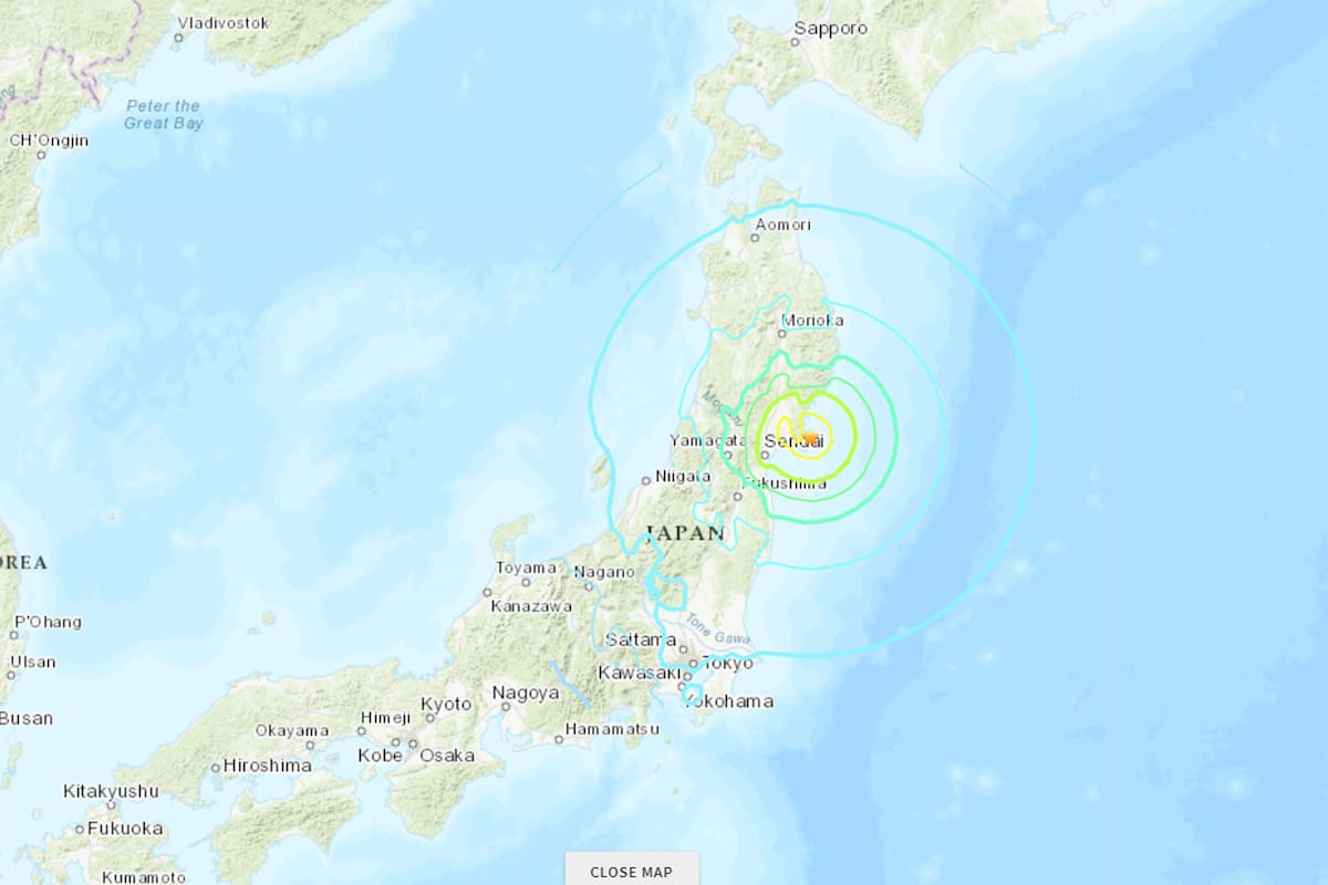 El epicentro del terremoto en Japón, según el USGS
