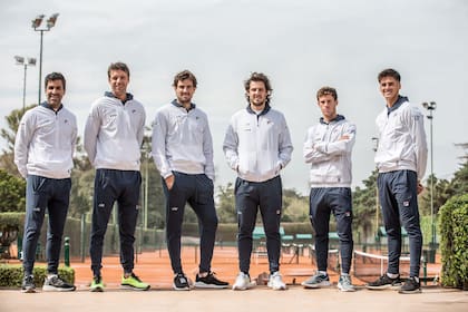 El equipo argentino de Copa Davis que recibirá a Belarús, este fin de semana: Machi González, Zeballos, Pella, Gaudio (capitán), Schwartzman y Coria.