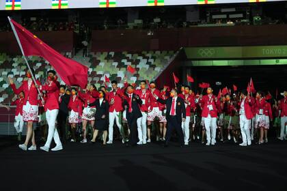 El equipo de China en la ceremonia inaugural