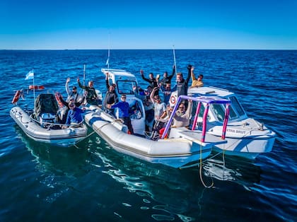 El equipo de científicos, documentalistas y buzos que están estudiando a la población de ballenas sei que reapareció en aguas patagónicas