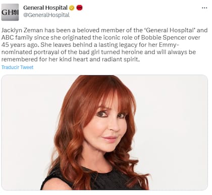 El equipo de General Hospital le dedicó un emotivo mensaje a Jacklyn Zeman en sus redes sociales