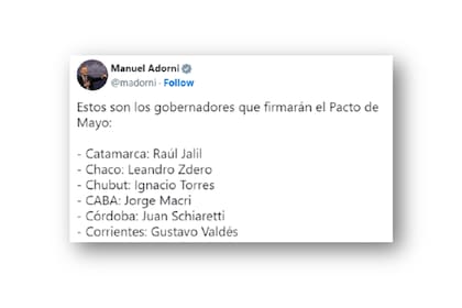 El error de Adorni en el listado de gobernadores que firmarán el Pacto de Mayo