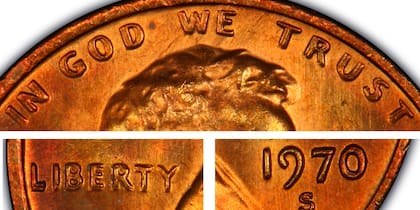 El error de doble cuño afecta tanto a la inscripción “IN GOD WE TRUST” como a la palabra “LIBERTY”; la fecha también presenta duplicación, aunque en menor grado