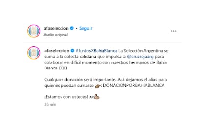 El error de la cuenta oficial de la Asociación del Fútbol Argentino (AFA) al promocionar una colecta solidaria de Cruz Roja para los afectados por el temporal en Bahía Blanca