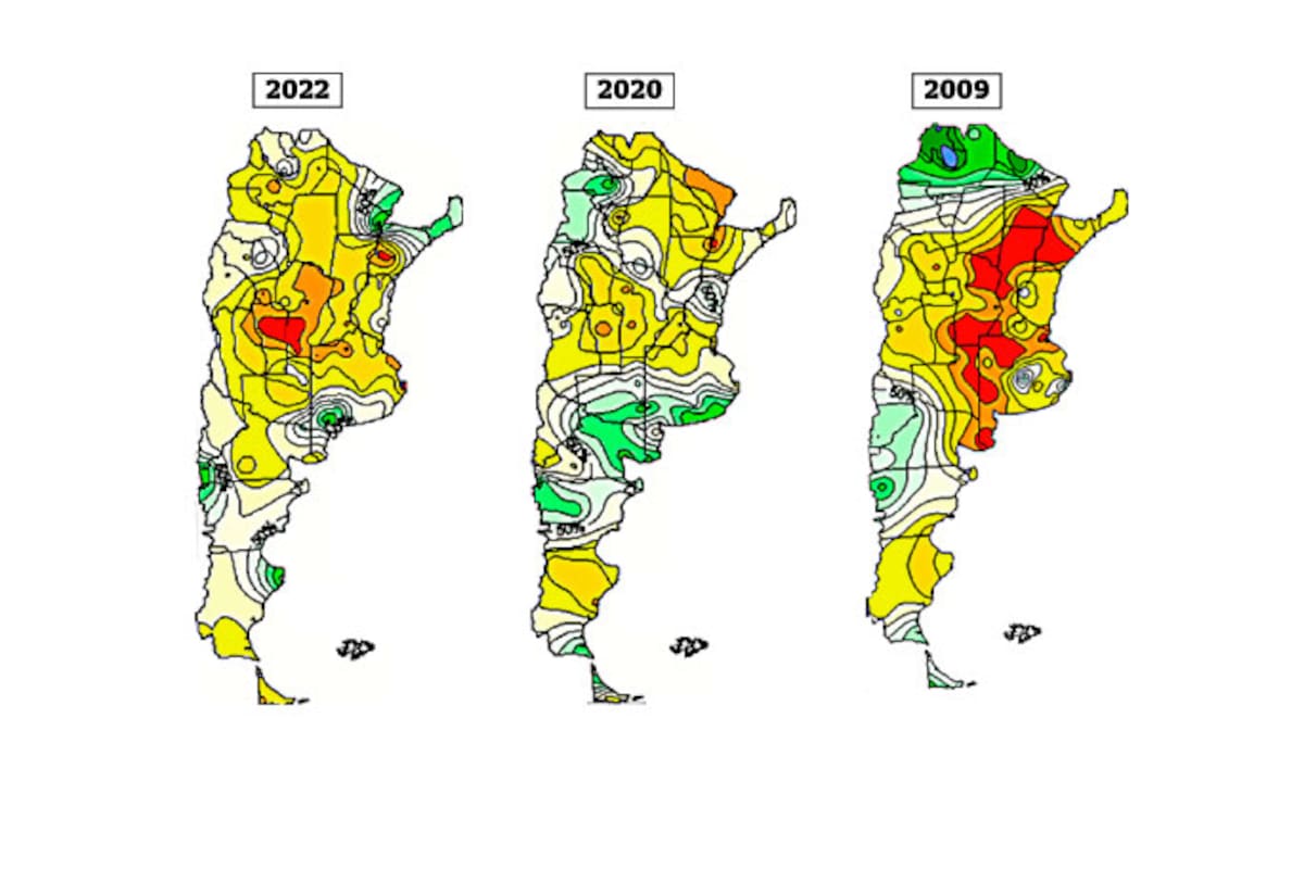 El escenario climático en 2022, 2020 y 2009 para la siembra de trigo