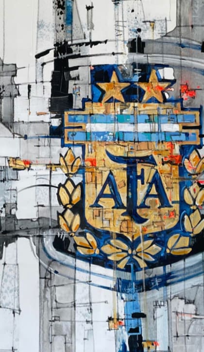 El escudo de la AFA, pintado en una pared