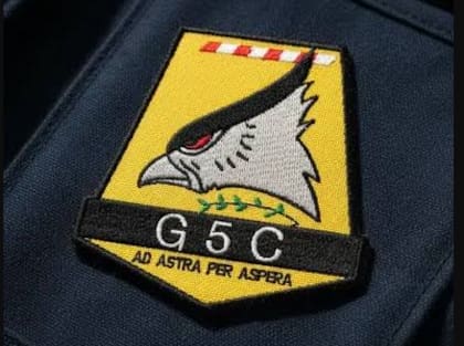 El escudo del Grupo 5 con el lema "ad astra per aspera"