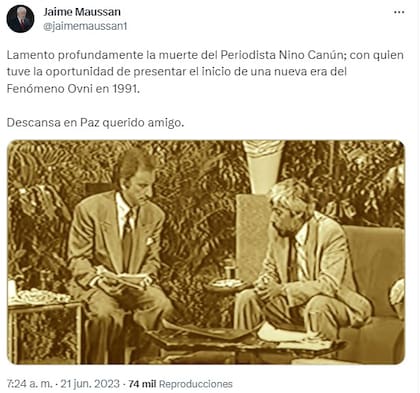 El especialista en ovnis Jaime Maussan brindó sus condolencias en su cuenta de Twitter