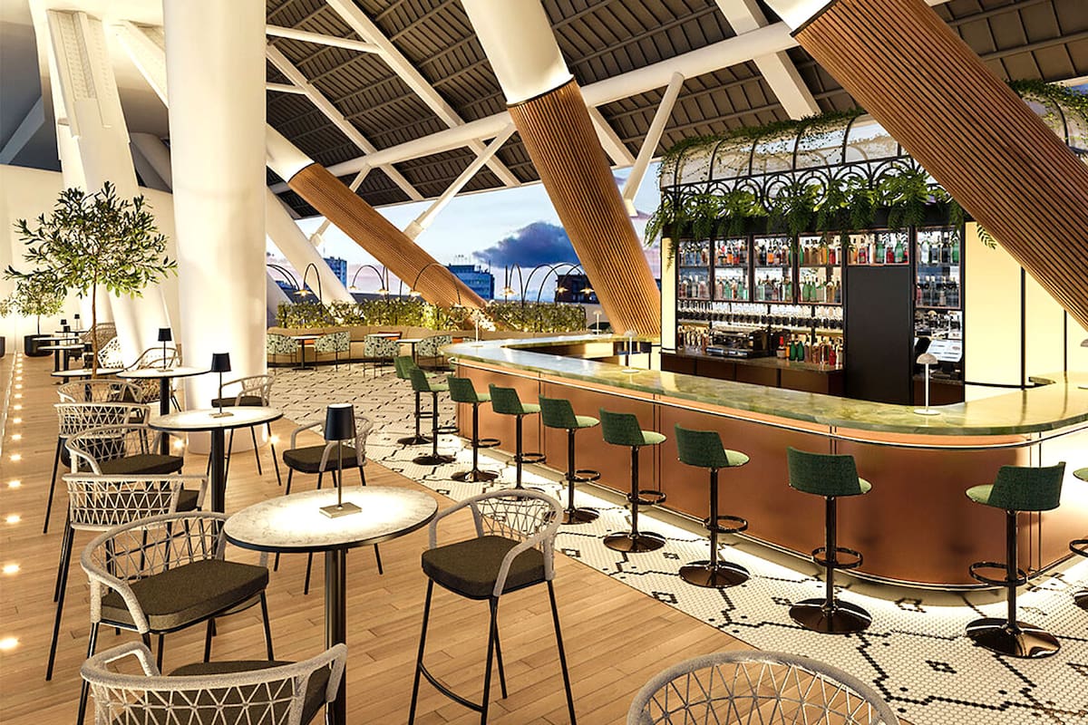 El estadio Santiago Bernabéu estrenará en abril su nuevo skybar con vista a la cancha y a la ciudad.
