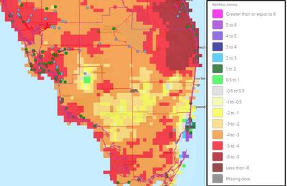 El estado ha contado con un déficit de precipitaciones en algunos condados como Jacksonville y Tallahassee, que han percibido 13 pulgadas menos por debajo del promedio desde agosto del año pasado.