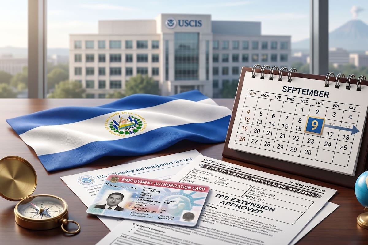 El Estatus de Protección Temporal (TPS, por sus siglas en inglés) para ciudadanos de El Salvador está previsto que finalice el 9 de septiembre de 2026