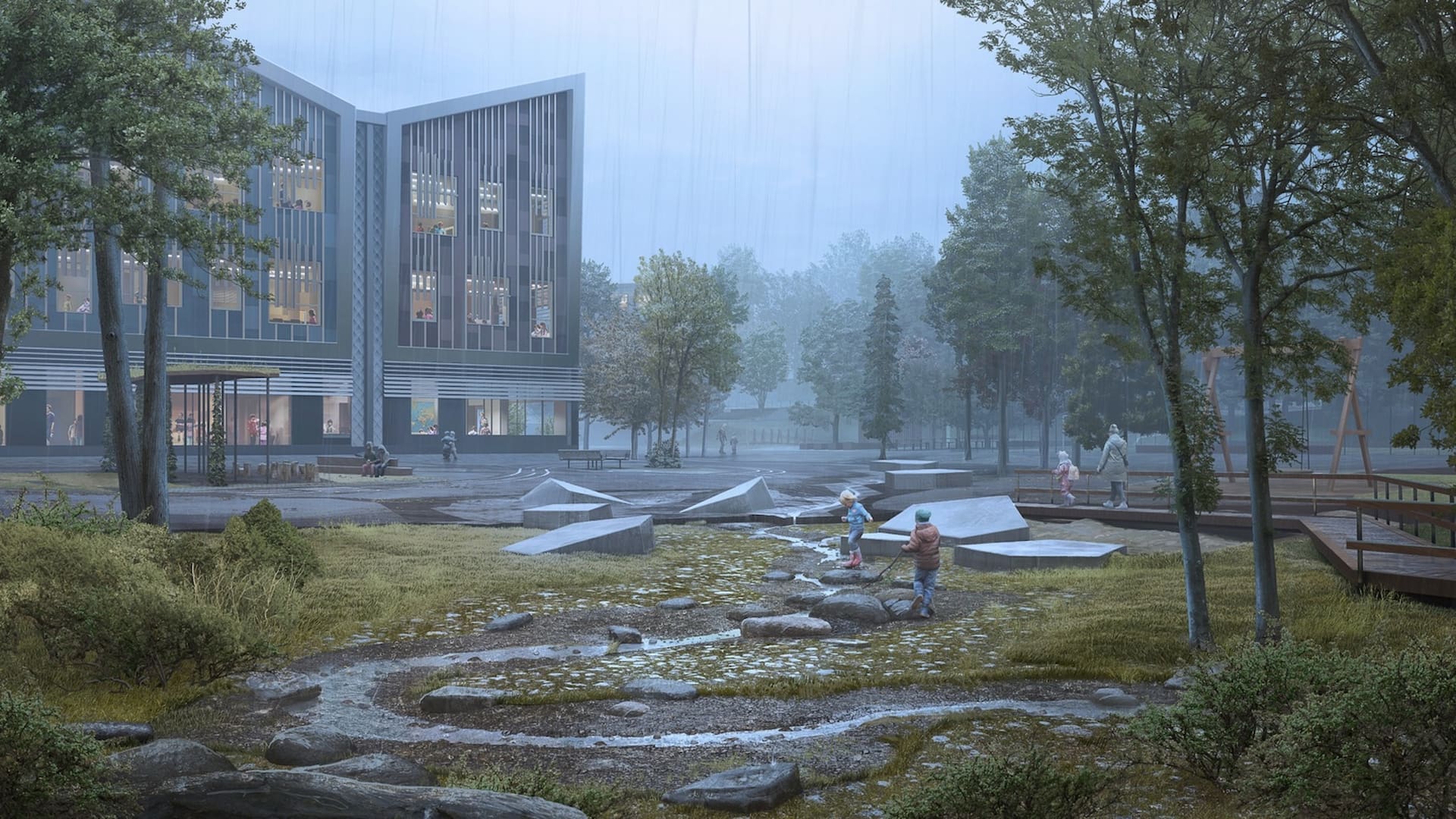 "Mushroom patch in the Urban Forest", proyecto destacado en el concurso Life Between Umbrellas de diseño amigable con la lluvia.