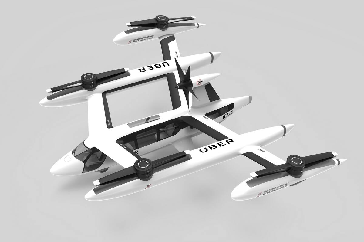 El eVTOL de Uber cuenta con cuatro rotores y un quinto motor que impulsará la aeronave con capacidad para cuatro pasajeros y un piloto