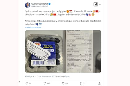 El exfuncionario compartió en las redes sociales una imagen de la compra de una bandeja de arándanos