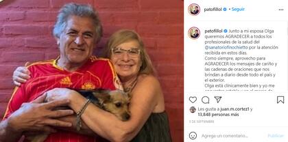 El exfutbolista agradeció el cariño de la gente y los médicos que lo atendieron a él y a Olga, su esposa