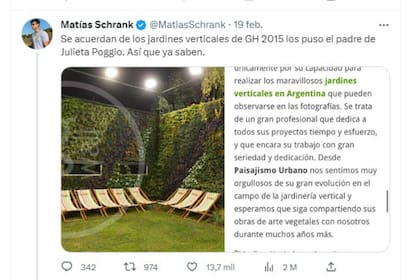 El exGran Hermano, Matías Schrank también señaló el trabajo del padre de Julieta Poggio en la emisión 2015 del reality