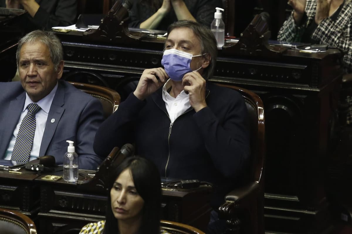 El exjefe del bloque del Frente de Todos, Máximo Kirchner, en Diputados durante la votación por el acuerdo con el FMI.