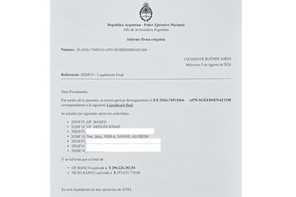 El expediente de liquidación incluyó a otros tres agentes y consignó un pago neto total de $293,6 millones; de ese monto, $109,7 millones correspondieron a la liquidación final de Neira