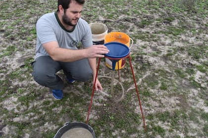 El experto mientras estudia un nido de hormiga cortadora