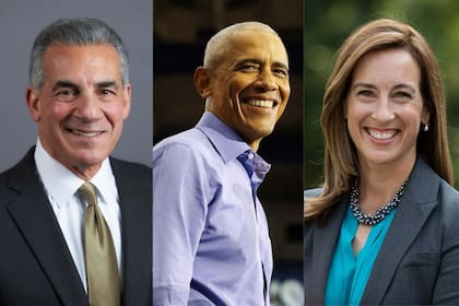 El expresidente de EE.UU. Barack Obama (centro) viajará a Nueva Jersey antes de las elecciones a gobernador, que se disputan entre Jack Ciattarelli (izda.) y Mikie Sherrill (dcha.)