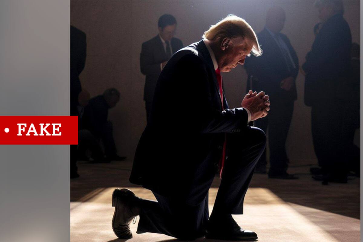 El expresidente de EE.UU. Donald Trump publicó esta imagen de sí mismo generada por inteligencia artifical, pero una mirada más cercana muestra que le faltan dedos.