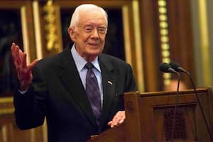 El expresidente de EEUU Jimmy Carter habla el 3 de febrero de 2016 en la Casa de los Lores, en Londres