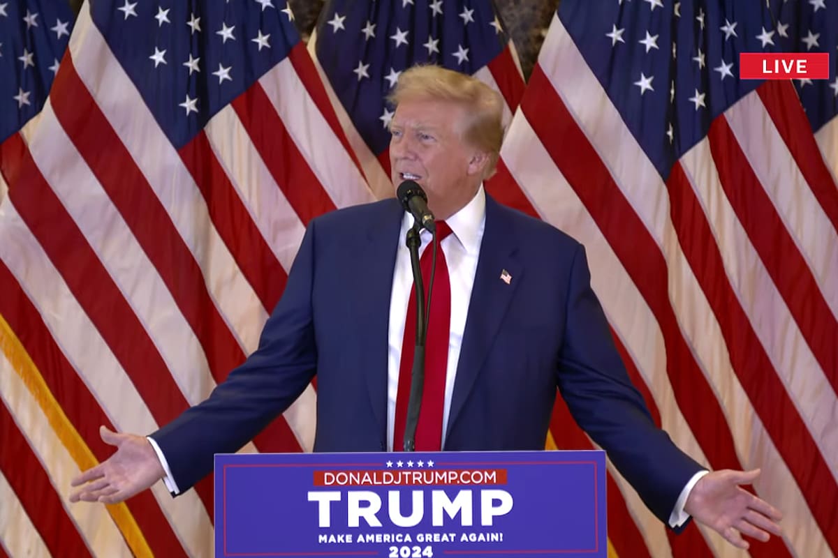 El expresidente de Estados Unidos Donald Trump ofrece una rueda de prensa tras el veredicto en su juicio por el pago de dinero por silencio en la Torre Trump el 31 de mayo de 2024 en la ciudad de Nueva York.