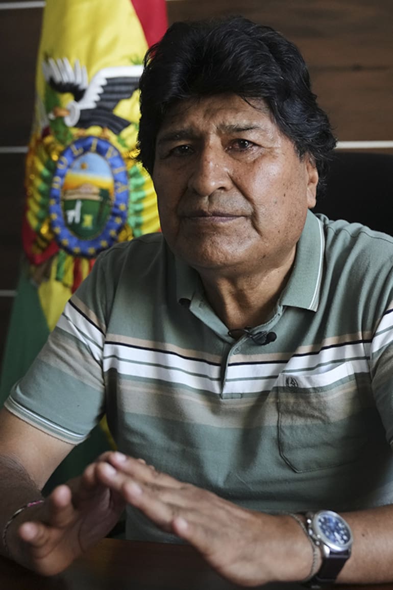 El expresidente Evo Morales, durante una entrevista en Lauca Ñ, región del Chapare, Bolivia