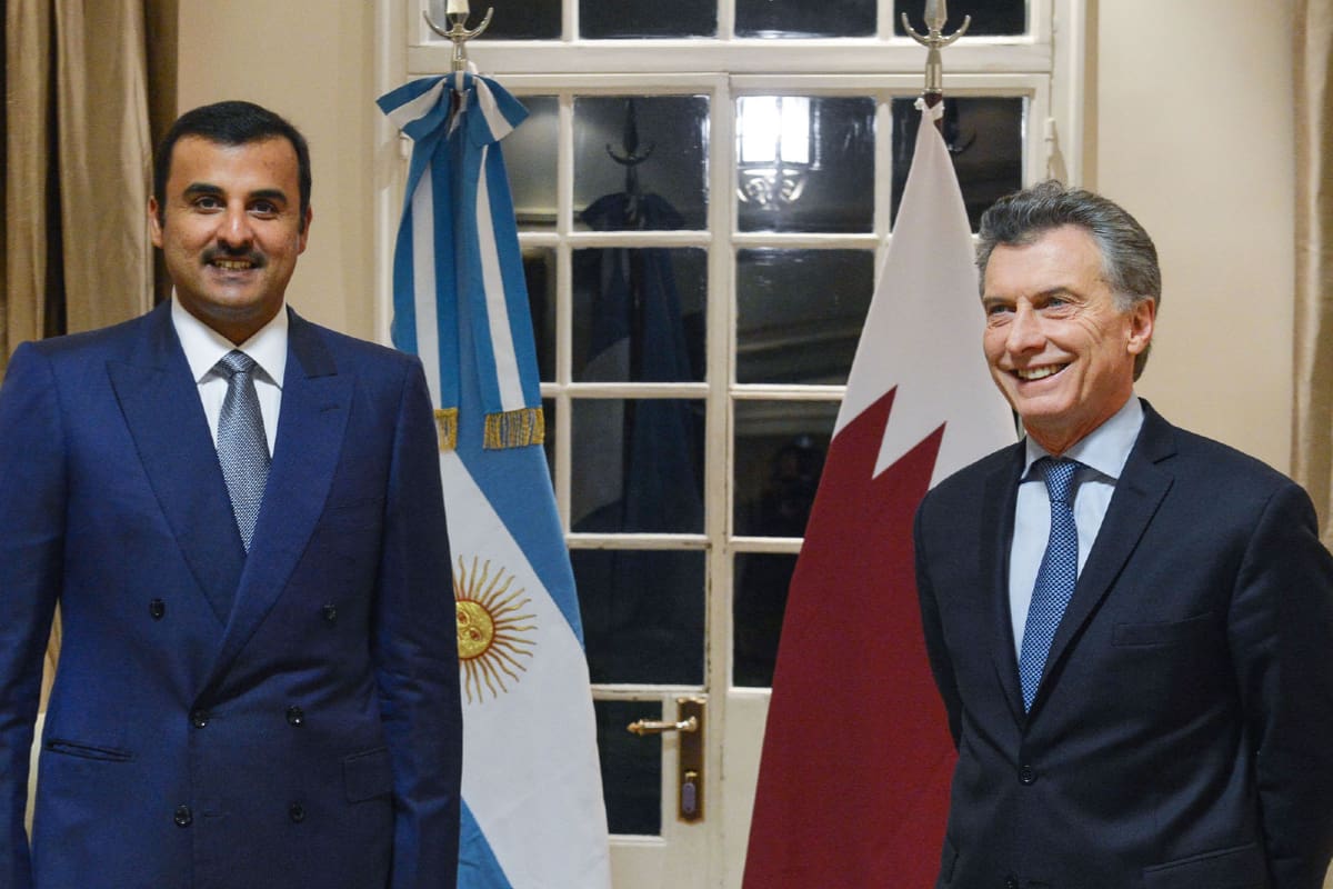 El expresidente Mauricio Macri y Tamim bin Hamad Al Thani, durante la visita del emir de Qatar a la Argentina en 2016