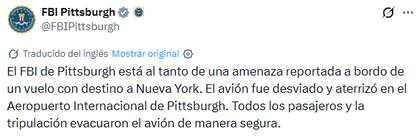 El FBI de Pittsburgh señaló que los pasajeros y la tripulación lograron salir del avión a salvo