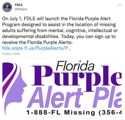 El FDLE anunció la entrada en vigor de la Purple Alert en 2022, aunque para muchos sigue siendo un recurso desconocido