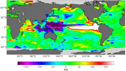 El fenómeno de El Niño de 1997 fue considrado como "histórico" por sus altas temperaturas y precipitaciones. Aquí, las imágenes satelitales de las ondas Kelvin del 13 de Diciembre de 1997.
