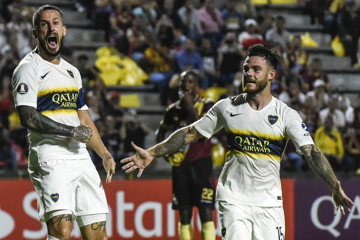 El festejo de Benedetto y Nandez por el empate de Boca tras estar dos goles abajo