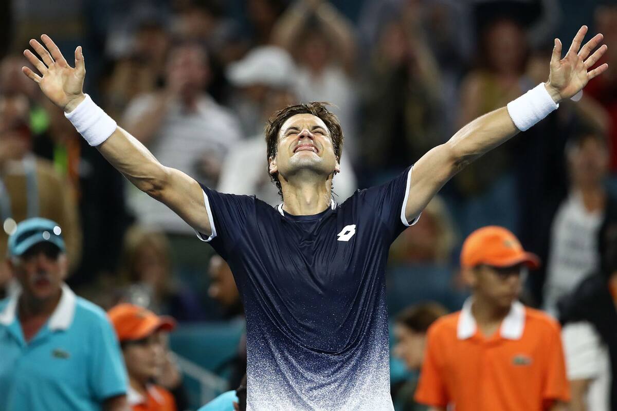 El festejo de David Ferrer después de dar el gran golpe en Miami