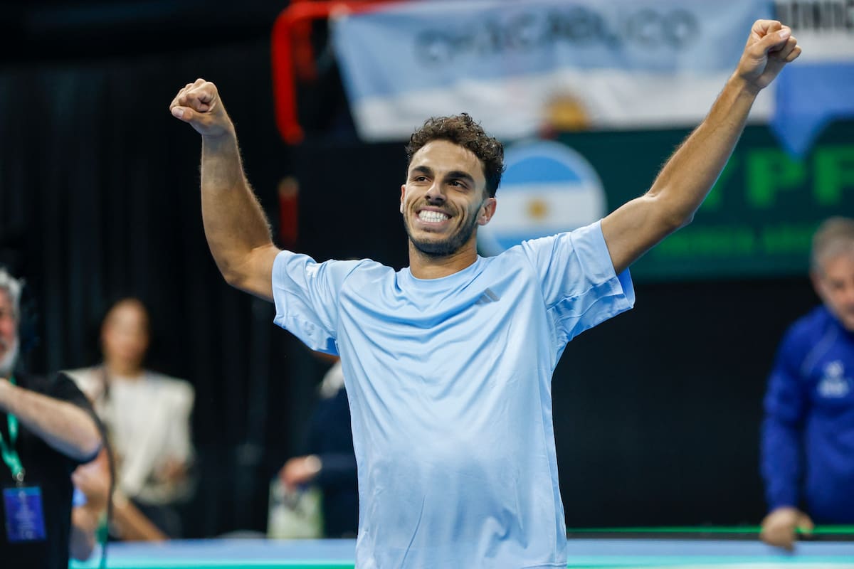 El festejo de Francisco Cerúndolo: abrió la serie de Copa Davis entre la Argentina y Turquía en el estadio Ruca Che de Neuquén derrotando a Yanki Erel