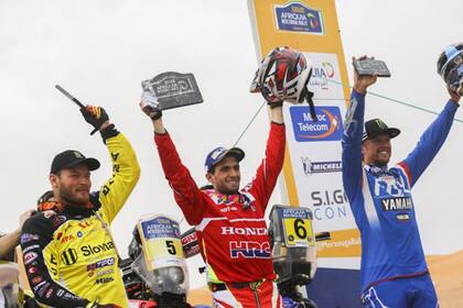 El festejo de Kevin Benavides en el Rally Merzouga