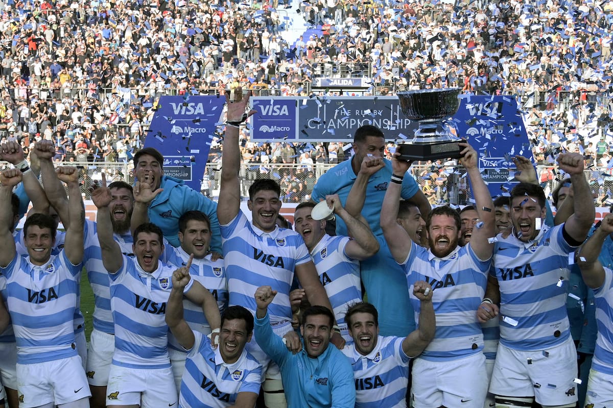 El festejo de los Pumas tras vencer por 48-17 a Australia en San Juan, por la segunda fecha del Rugby Championship