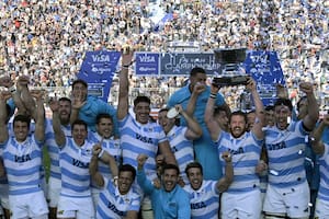 El festejo de los Pumas tras vencer por 48-17 a Australia en San Juan, por la segunda fecha del Rugby Championship
