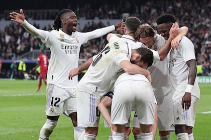 El festejo de Real Madrid después de convertir el 1-0 sobre Liverpool en la Champions League