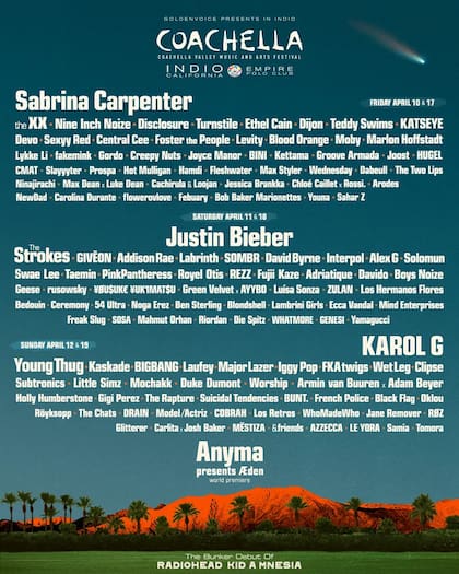 El Festival Coachella 2026 confirmó la participación de Justin Bieber, lo que marca su regreso a los escenarios (Instagram/@coachella)