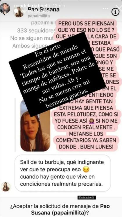 El filoso comentario que compartió Cande Tinelli tras defender a su hermana