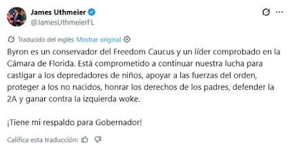 El fiscal general de Florida respalda la candidatura de Byron Donalds