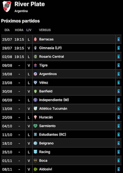 El fixture de River en el Torneo Clausura 2026