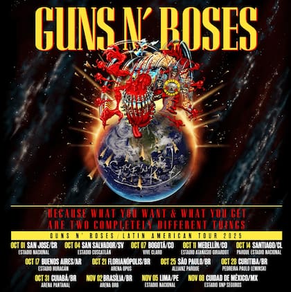 El flyer con el que Guns N' Roses anunció su recorrido por Latinoamérica