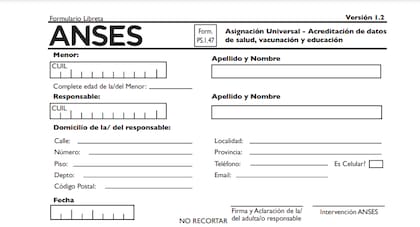 El formulario de la Libreta de la Asignación (Foto: Captura de ANSES)