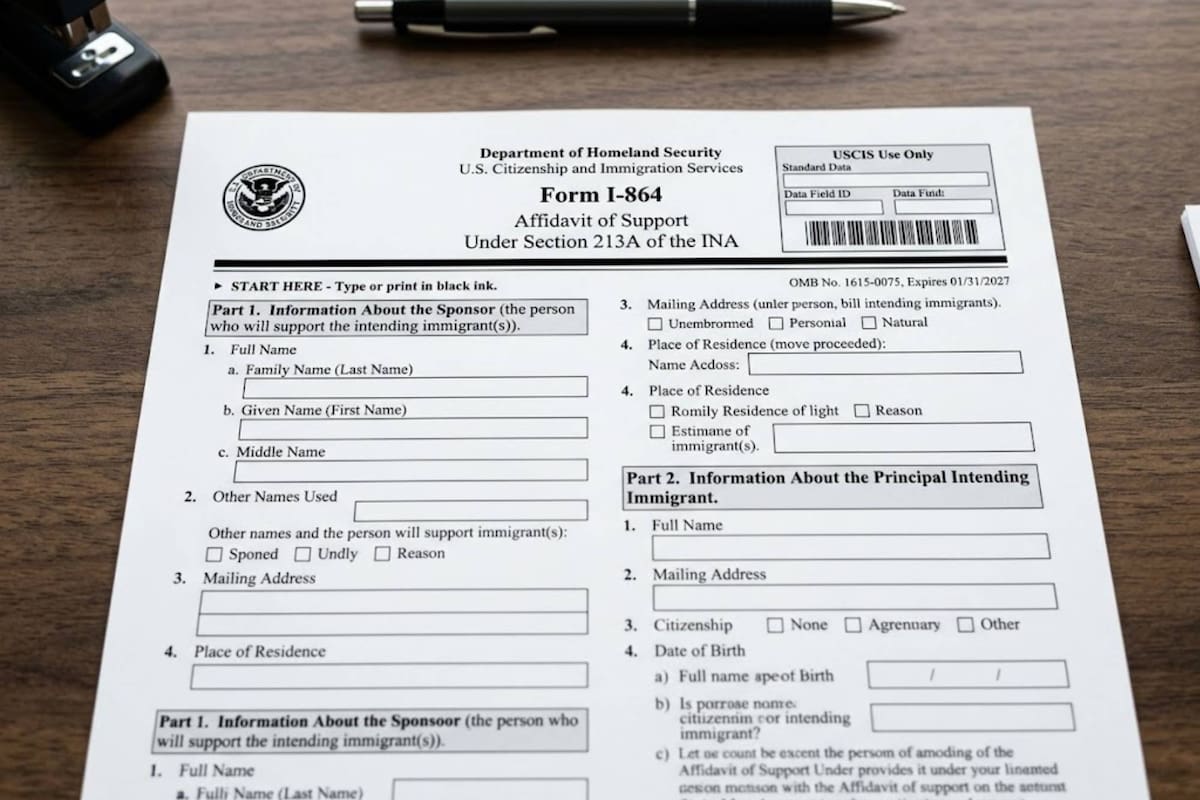 El formulario I-864 es una declaración jurada de patrocinio económico requerida por las autoridades migratorias de Estados Unidos