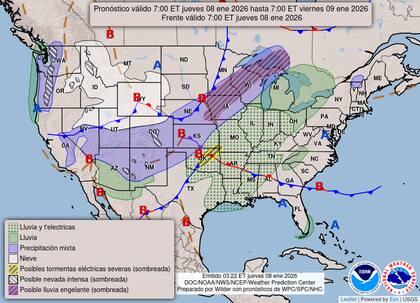 El frente frío avanza por gran parte del país norteamericano y provoca alertas por tormentas eléctricas, nevadas intensas y descenso de la temperatura