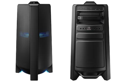 El frente y los conectores traseros de la torre Sound Tower MX-T70 de Samsung